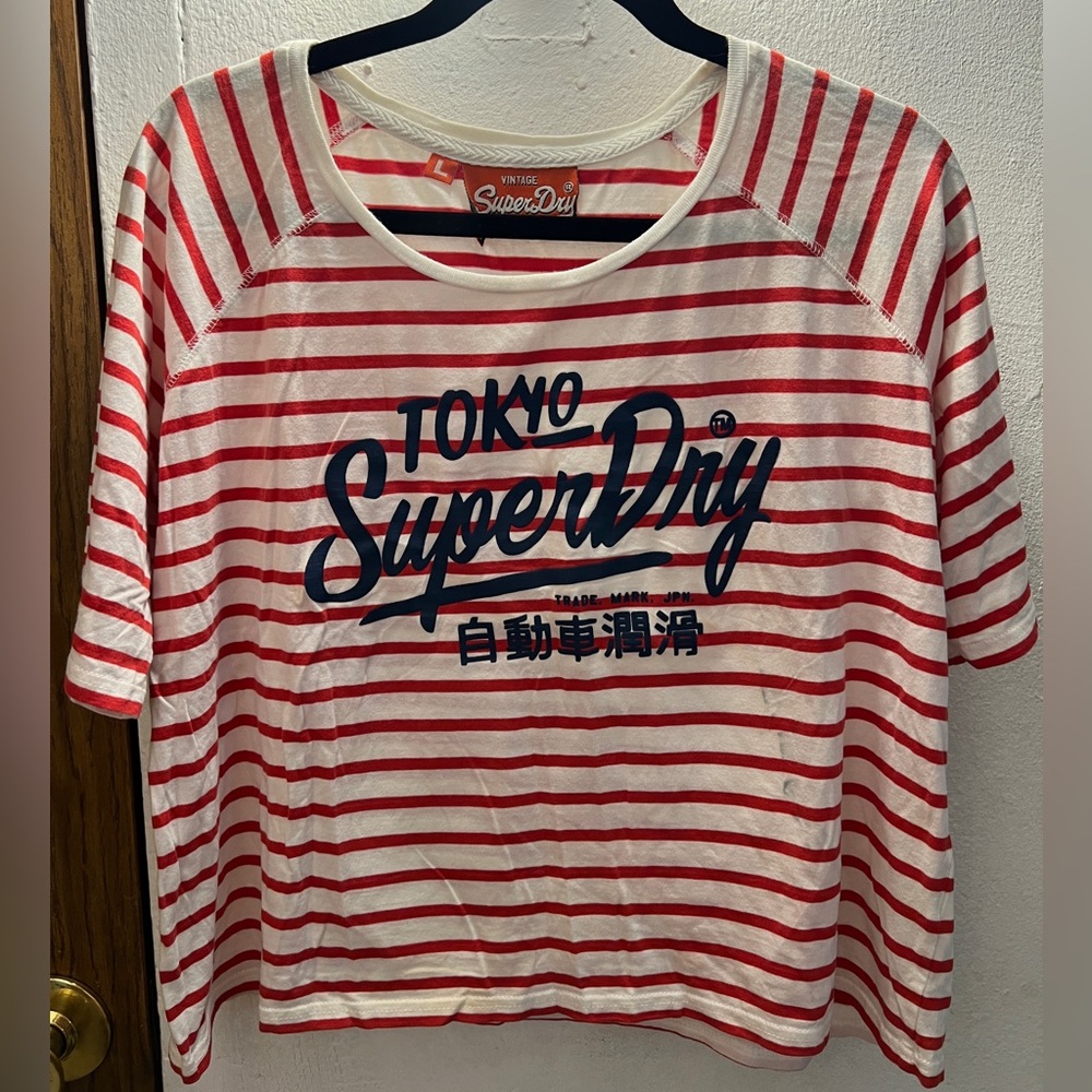 Vintage Superdry Tokyo Stripes Tee Large